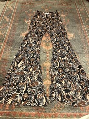 Anthropologie Brown and Black Tribal-Print Wide-Leg Pants